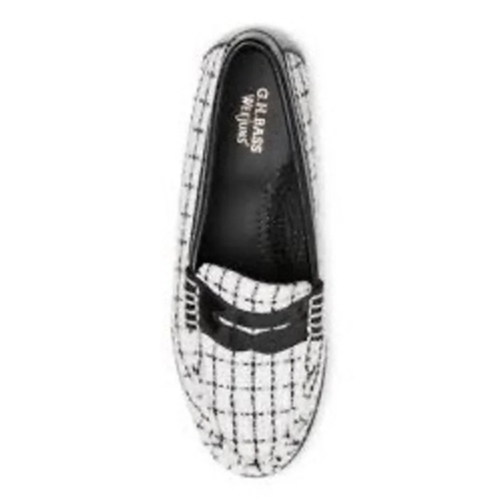 GH Bass Whitney Weejun Loafers Black White Tweed Penny Loafer BAX3W015 Womens 9M